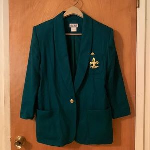 Vintage teal green blazer with gold embellishment and gold button
